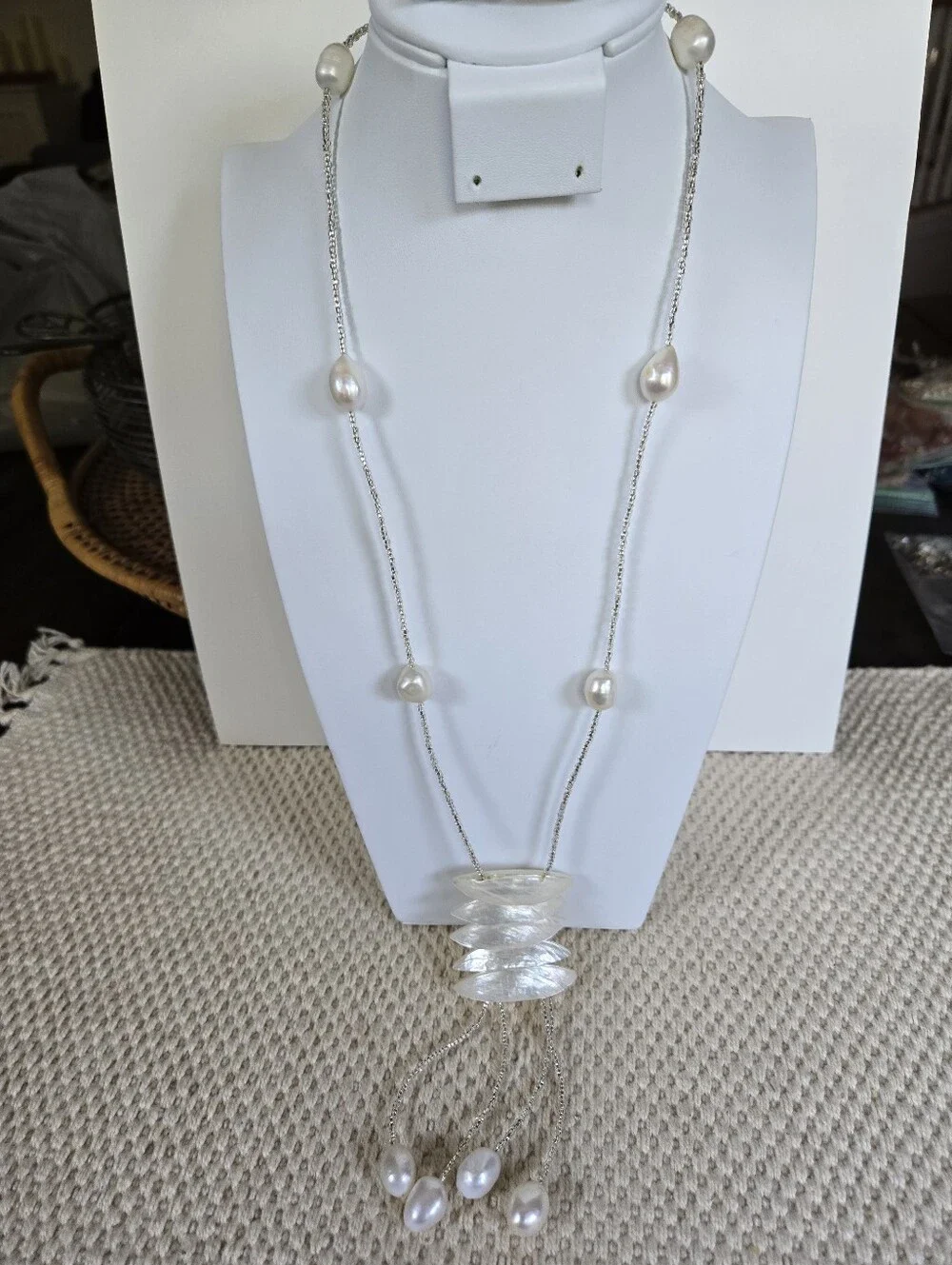 N-137-Mother Of Pearl Shell & Pearl Pendant Necklace-24